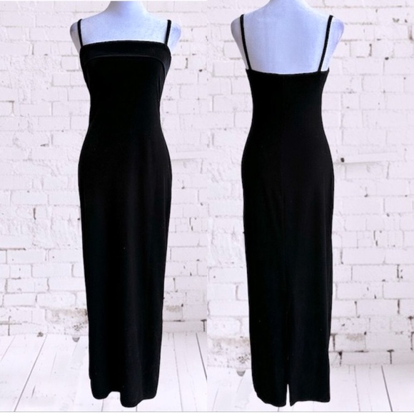 VINTAGE 90s JUMP Apparel Co by Wendye Chaitin Velvet Fitted Maxi Dress Black 5/6 - Picture 1 of 7